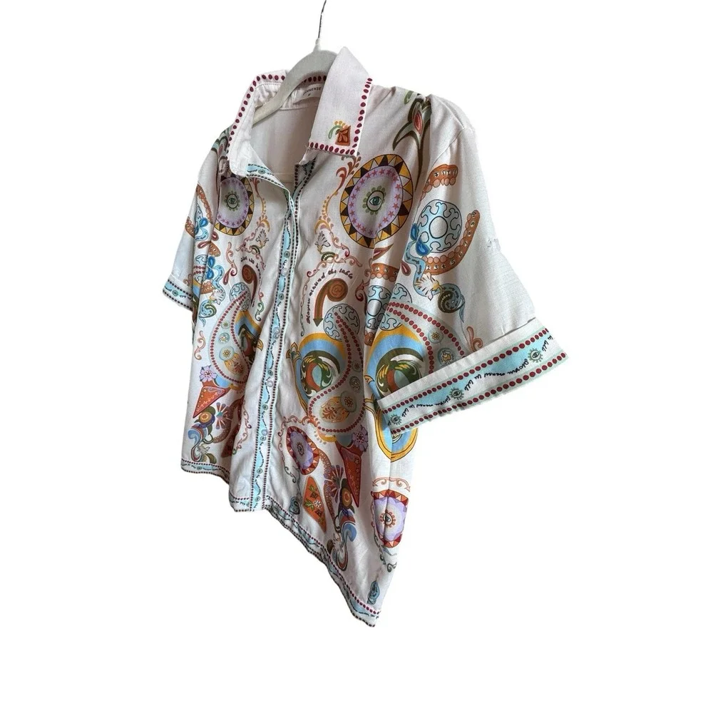 Commense‎ Pinball Short Set Xtra Small Relaxed Shirt Collar Elastic Waist Funky